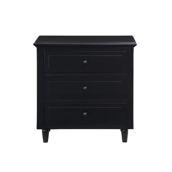 STICKON 3-Drawer Black Wood Nightstand(28 in.H X 28 in. W X 17 in. D ...