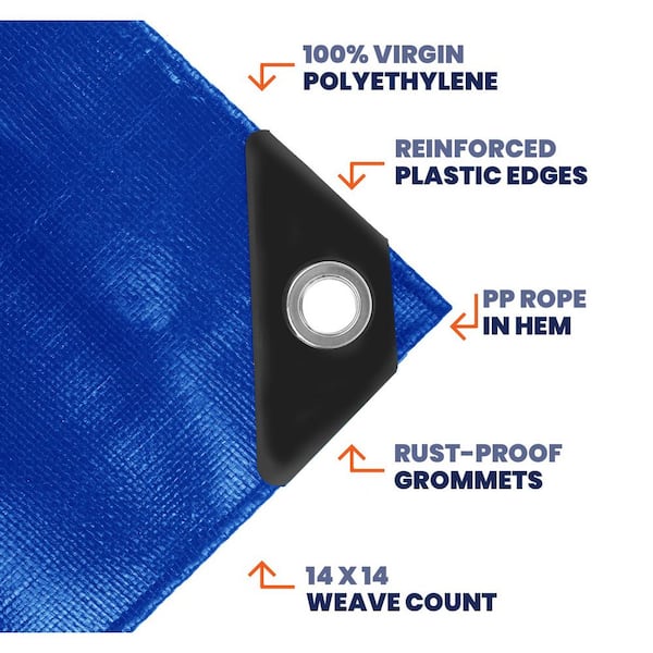 100 ft. x 100 ft. Blue 10 Mil Heavy Duty Polyethylene Tarp, Waterproof, UV Resistant, Rip and Tear Proof