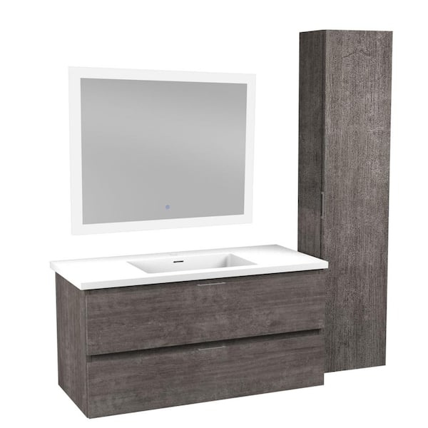 ANZZI 39 in. W x 18 in. D x 20 in. H 1-Basin Bath Vanity Set in Rich Gray with White Vanity Top and Mirror