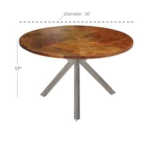 36 in. Brown Round Wood Industrial Coffee Table