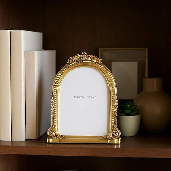 5 in. x 7 in. Gold Resin Glass Ornate Arch Photo Frame