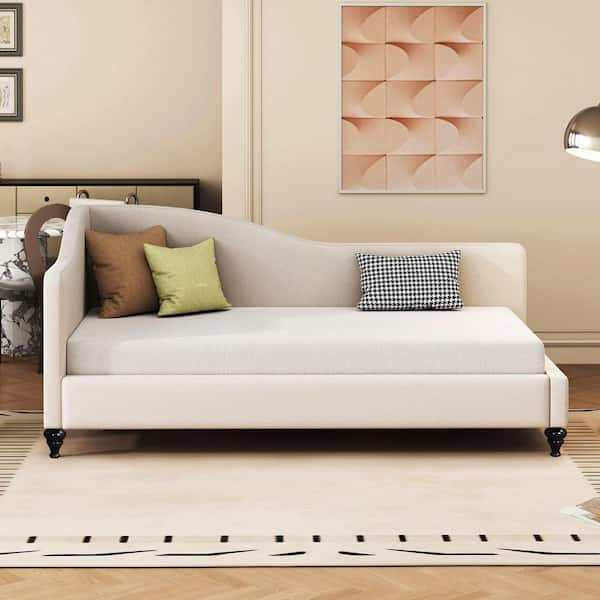 Beige Twin Size Daybed with Solid Wood Legs