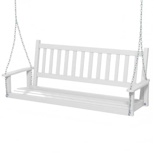 3-Person White Wood Outdoor Porch Swing with 800 lbs. Weight Capacity