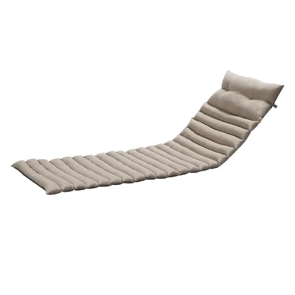 2-Pieces Khaki Sponge Outdoor Lounge Chair Sponge Cushion Set with Removable Covers, Adjustable Straps Cushions for Teak