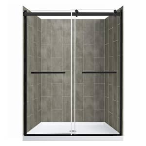 Lavish 33-1/2 in. L x 59 in. W x 87 in. H Center Drain Alcove Shower Stall  Kit in White and Chrome with Easy Fit Drain