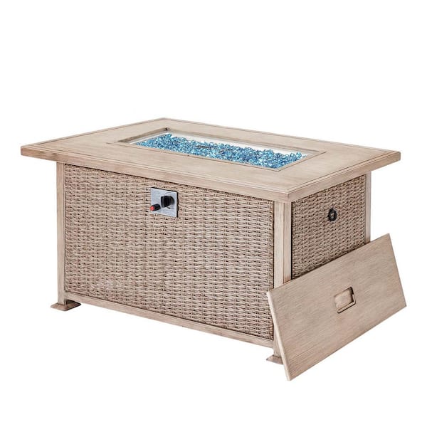 Miscool 50.1 in. Gray Wicker Propane Fire Pit Table, 50,000 BTU Auto-Ignition Gas With CSA Certification and Aluminum Tabletop