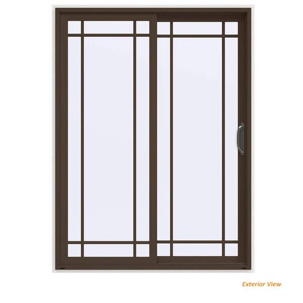 JELD-WEN 60 in. x 80 in. V-4500 Contemporary Brown Painted Vinyl Right-Hand 9 Lite Sliding Patio Door w/White Interior