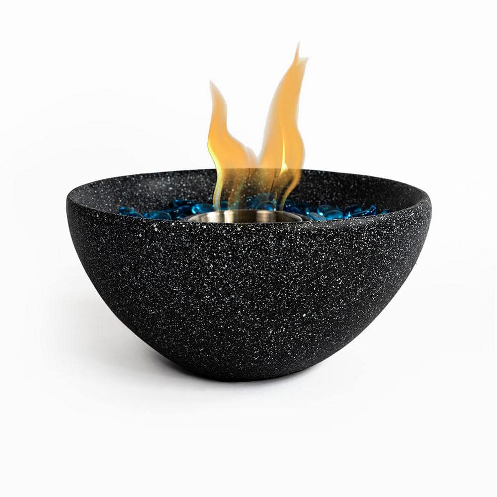 JimsMaison 10.63 in. W x 10.63 in. D x 5.12 in. H Round Concrete Gel Outdoor Fire Pit in Black