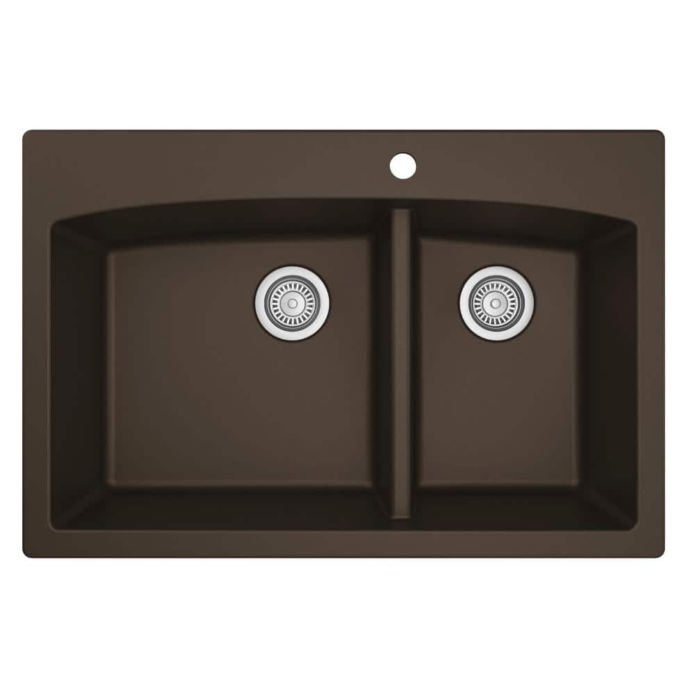 Brown Quartz Double Bowl Kitchen Sink with Rear Drain
