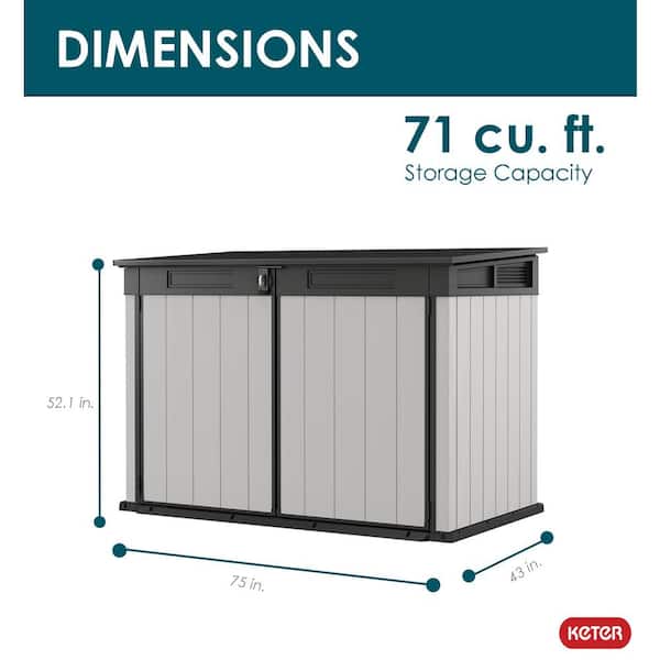Premier Jumbo 43 in. W x 75 in. D x 52 in. H Horizontal Grey Resin Storage Shed Outdoor Storage Cabinet (22.4 sq. ft.)