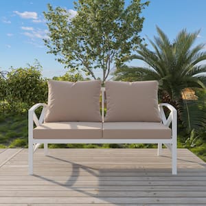 Metal Outdoor Loveseat with Cushions All-Weather Outdoor Gray Metal 2 Seats Sofa Couch