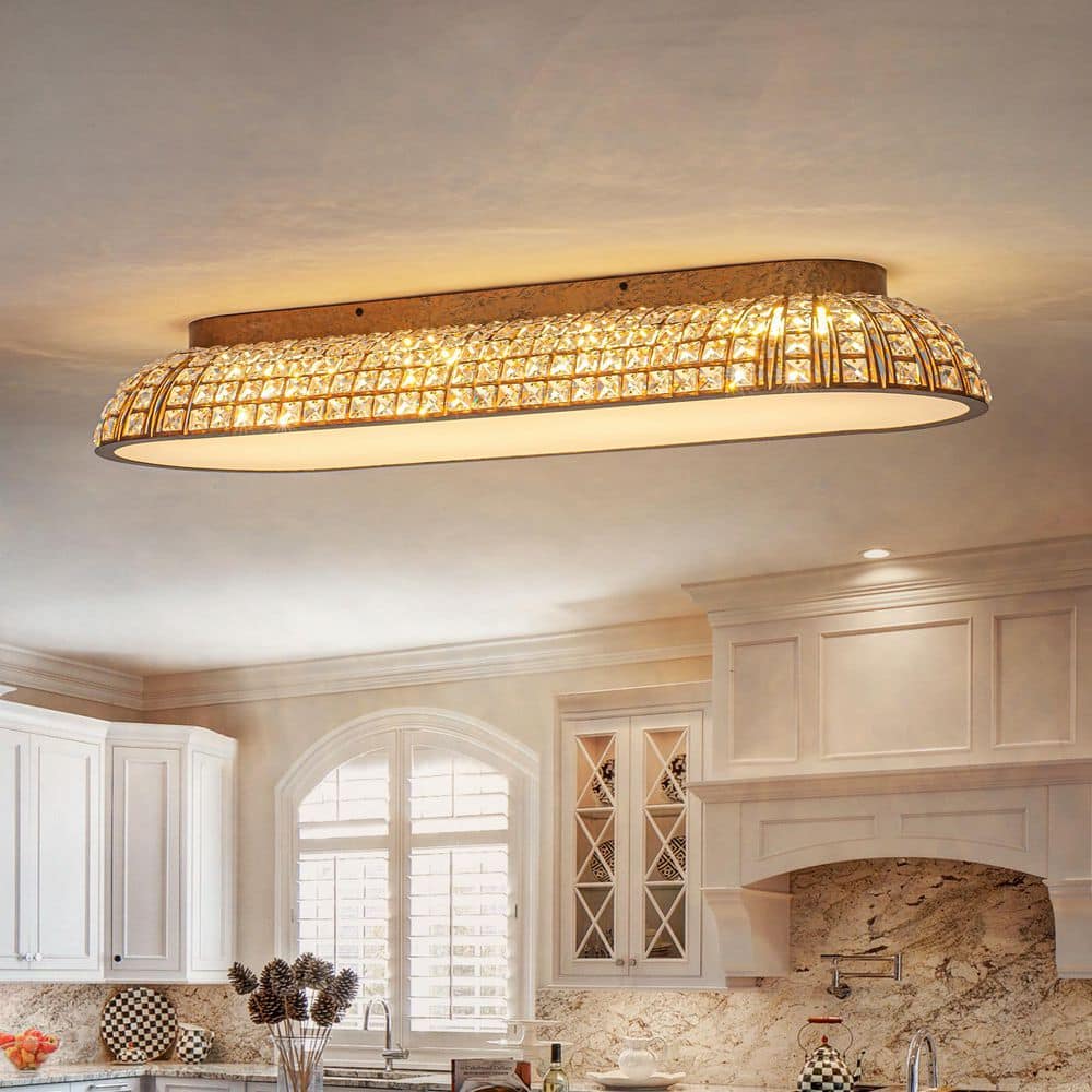 Allenglade 38.6 in. Crystal LED Antique Brass Flush Mount Ceiling Light price history on PriceWatchPro