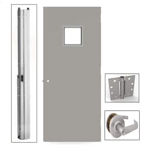 36 in. x 80 in. Gray Flush Steel Vision Light Commercial Door Unit with Hardware