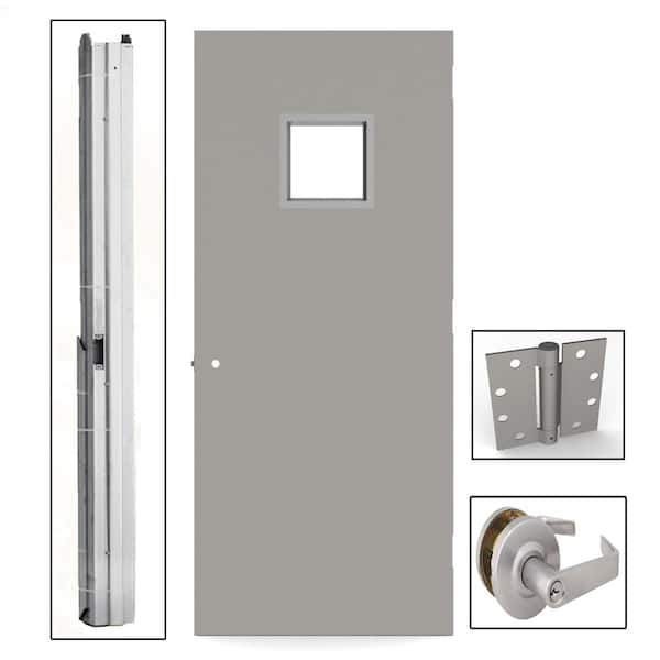 L.I.F Industries 36 in. x 80 in. Gray Flush Steel Vision Light Commercial Door Unit with Hardware