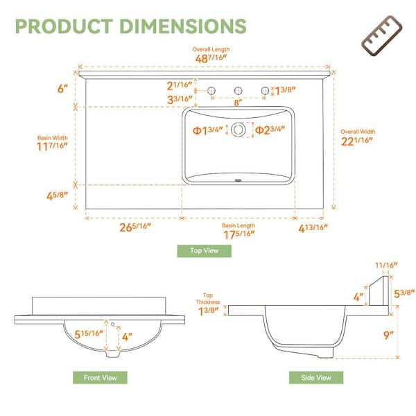 48 in. W x 22 in. D Engineered Stone White Rectangular Right Single Sink Vanity Top in Carrara White w/ 4 in. Backsplash