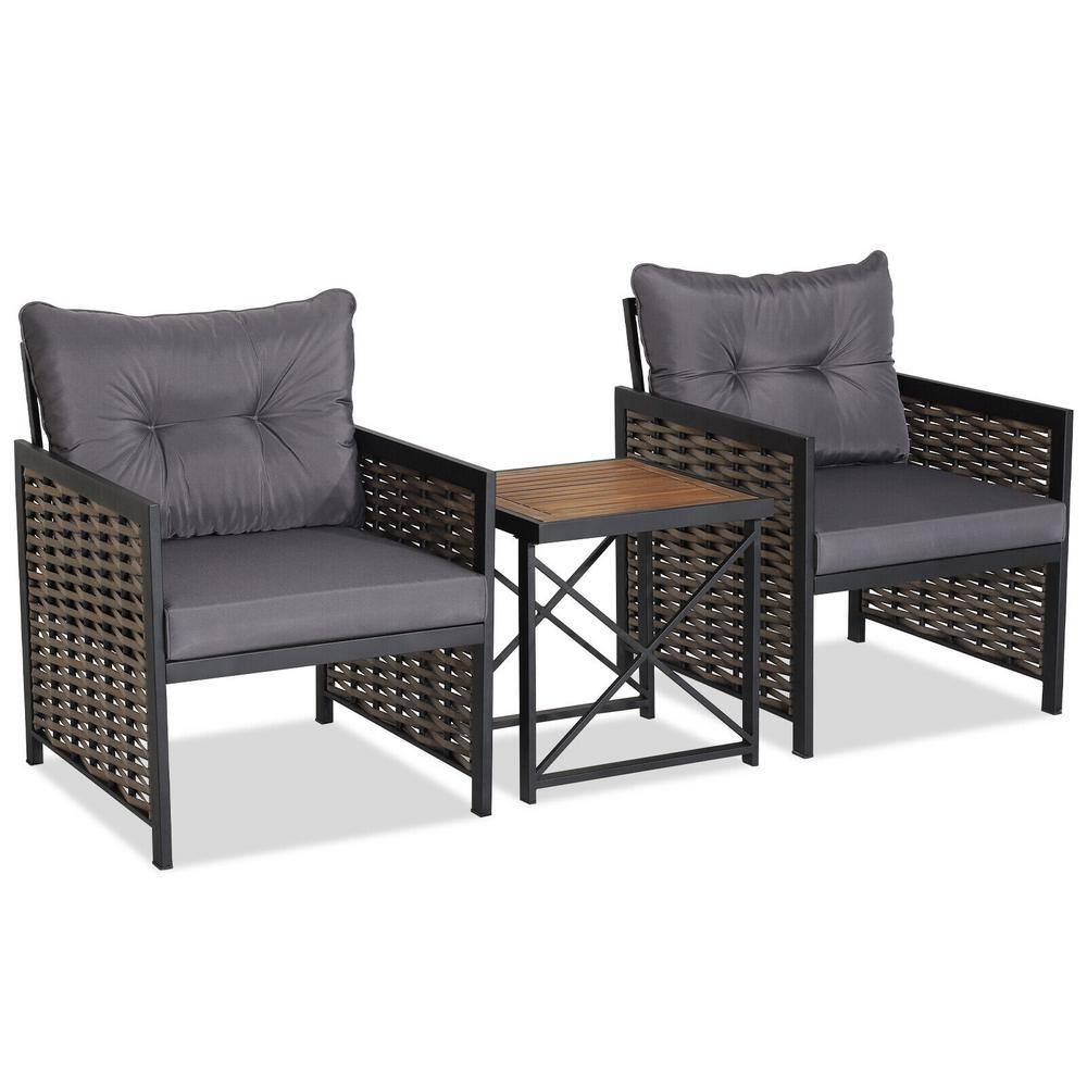 3-Piece Wicker Patio Conversation Set with Gray Cushions price history on PriceWatchPro