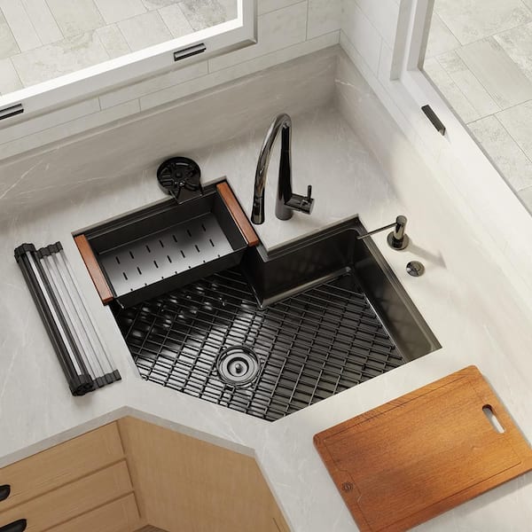 Strictly Sinks 25" Topmount Kitchen Sink Workstation - Black 16 Gauge Stainless Steel With Accessories
