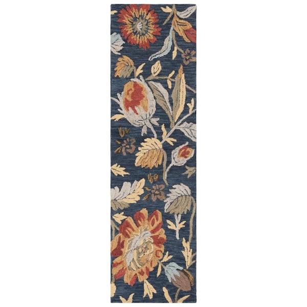 Blossom 2 ft. x 8 ft. Navy/Red Garden Floral Runner Rug
