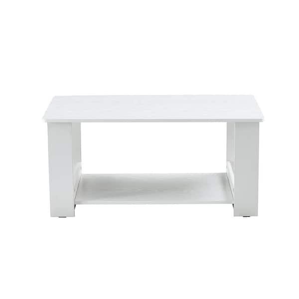 Polibi Modern 35.4 in. White Rectangle Wood Coffee Table