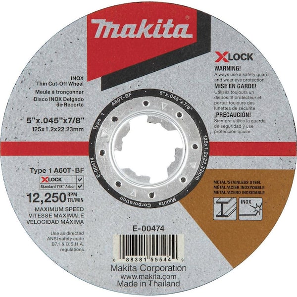 Makita X-LOCK 5 in. x 0.045 in. x 7/8 in. 60-Grit General Purpose Thin Cut‑Off Wheel for Metal and Stainless Steel Cutting