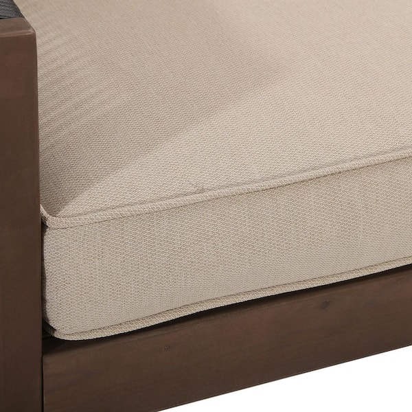 Outdoor Patio Wooden Lounge Chair with Beige Cushions and Square Frame