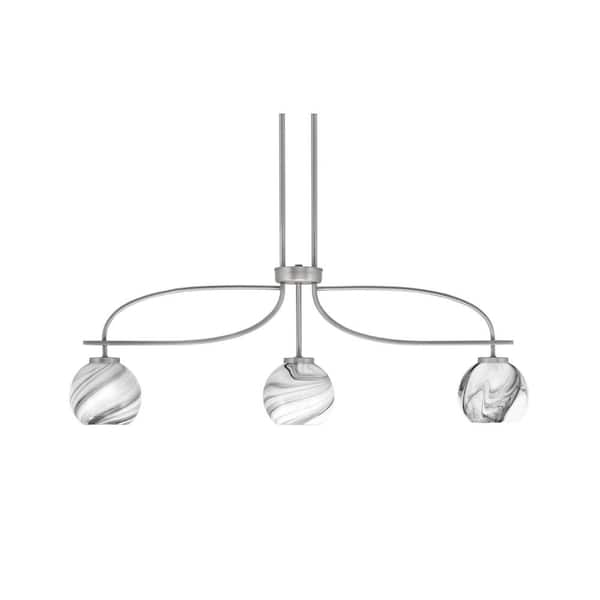 Unbranded Olympia 13 in. 3-Light Chandelier Graphite Onyx Swirl Glass Shade