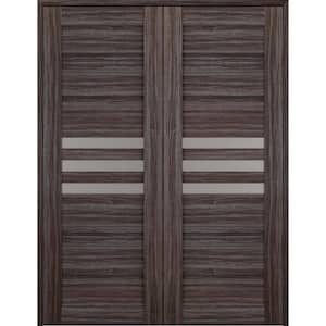 Dome 36 in. x 80 in. Both Active 3-Lite Frosted Glass Gray Oak Finished Wood Composite Double Prehung French Door