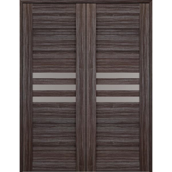Belldinni Dome 72 in. x 80 in. Both Active 3-Lite Frosted Glass Gray Oak Finished Wood Composite Double Prehung French Door