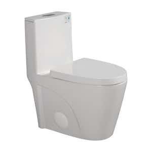 One-Piece 1.6 GPF Dual Flush Elongated Toilet in Glossy White with Soft-Close Seat