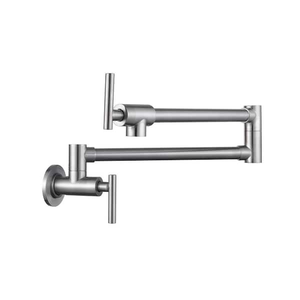 Lukvuzo Commercial/Residential Wall Mount Folding Kitchen Pot Filler Faucet in Brushed Nickel