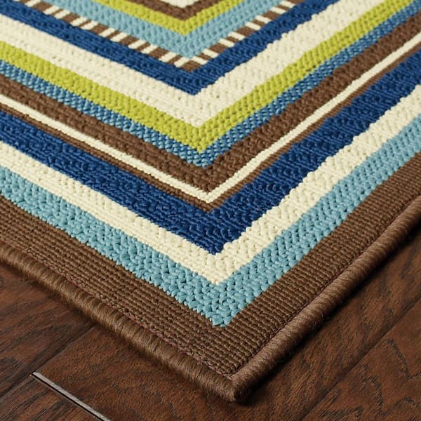Ivory, Blue 2 ft. x 4 ft. Loomed Polypropylene Rectangle Indoor/Outdoor Area Rug