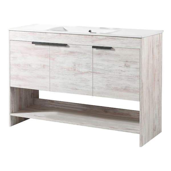 Phoenix 48 in. W x 18.32 in. D x 33.5 in. H Bath Vanity in Rustic White with White Ceramic Top