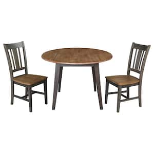 Set of 3-pcs - 42 in. Hickory/Coal Drop-Leaf Solid Wood Table and 2 -Side Chairs