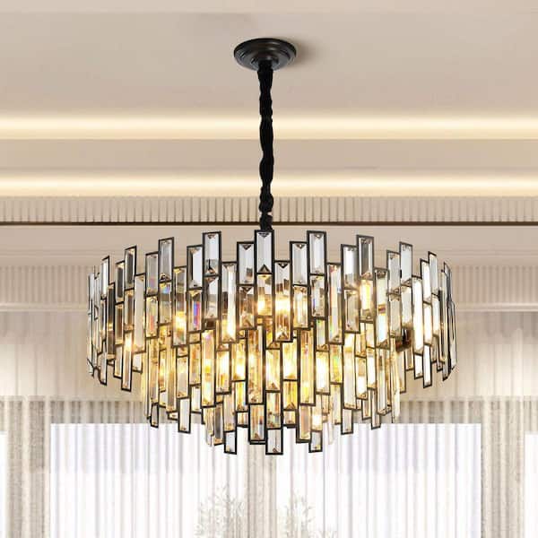Gleam Flare 24 in. Modern Chandelier 10-Light 3-Tier Black Round K9 Crystal Chandelier for Dining Room, Living Room Entryway & Foyer