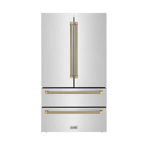 Autograph 36 in. Counter-Depth French Door 22.5 cu ft Refrigerator in Stainless Steel with Champagne Helix Handles