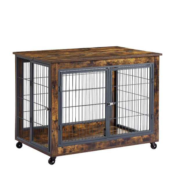 Miscool Anky Furniture Style Dog Cage Crate with Double Doors in Rustic ...