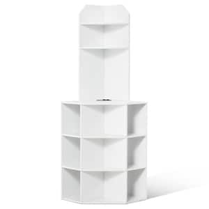 64 in. Tall Corner Storage Cabinet, 6-Tiers Wooden Storage Cabinet with USB Ports and Outlets, White