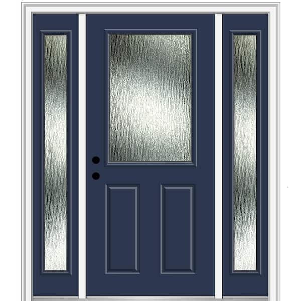 MMI Door Rain Glass 64.5 in. x 81.75 in. Right-Hand Inswing 1/2 Lite 2-Panel Painted Naval Prehung Front Door on 4-9/16 in. Frame