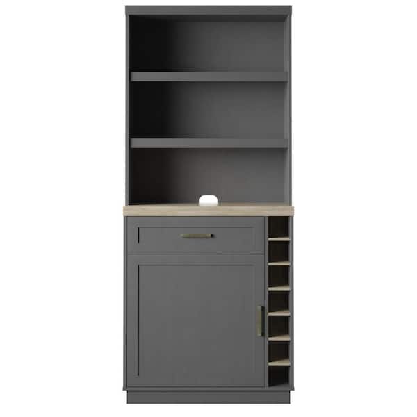 Twin Star Home 74 in. Antique Gray 12-Shelf Standard Bookcase with Open Storage