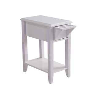 11.5 in. White Rectangle Wood End Table with Extendable Drawer and Cupholders