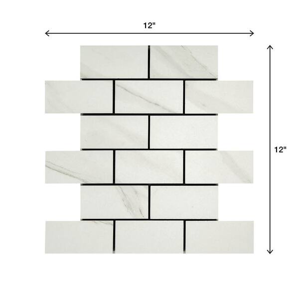 Daltile Selwyn Bianco Calacatta Brick Joint 12 in. x 12 in. x 6.35mm Glazed Ceramic Mosaic Wall Tile (0.83 sq. ft. / piece) Daltile Selwyn Bianco Calacatta Brick Joint 12 in. x 12 in. x 6.35mm Glazed Ceramic Mosaic Wall Tile (0.83 sq. ft. / piece)