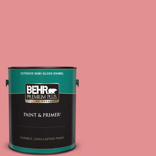 BEHR PREMIUM PLUS 1 gal. #140D-4 Fresh Pink Semi-Gloss Enamel Exterior Paint & Primer