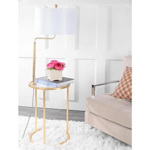 Crispin 57 in. Gold Leaf Floor Lamp with Attached Side Table and White Shade