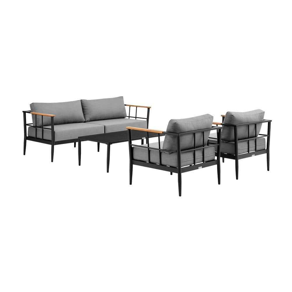 Armen Living Shari Black 4Piece Aluminum Patio Conversation Set with