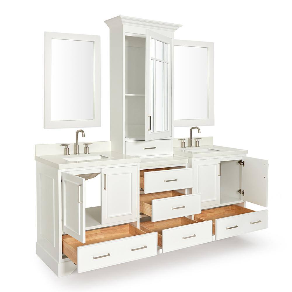 White Double Sink Vanity Set with Quartz Countertop and Mirrors