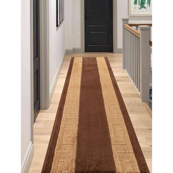 Euro Meander Design Brown 26 in. W x 432 in. L Stair Runner 78.11 sq. ft.