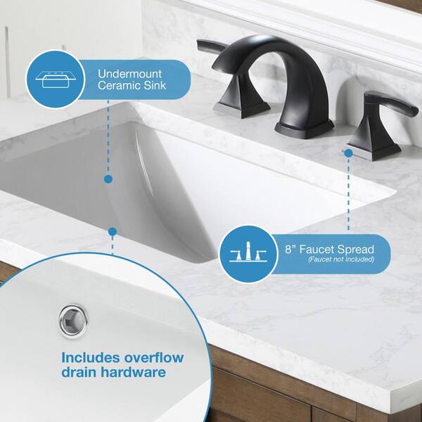 OVE Decors Tahoe 36-in Almond Latte Undermount Single Sink Bathroom Vanity with White Engineered Stone Top