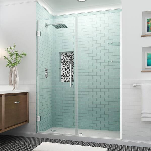 Aston Belmore GS 65.25 in. to 66.25 in. x 72 in. Frameless Hinged Shower Door with Glass Shelves in Stainless Steel
