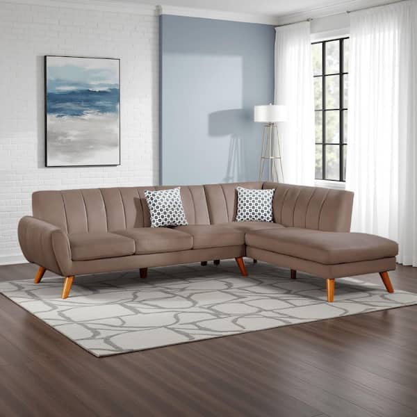Lynn 157 in. Flared Arm 2-Piece Polyester Blend L-Shaped Sectional Sofa in. Brown