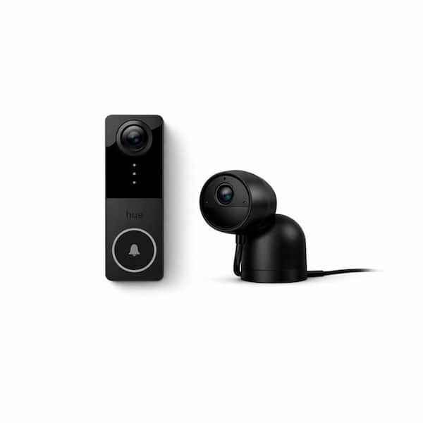 Secure Smart Wi-Fi HD Video Doorbell Camera and Plug-In Indoor/Outdoor Security Camera Combo (Black)